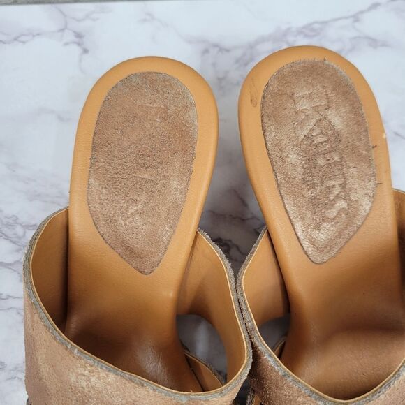 Korks Kork-Ease Slip Sandals Beige Metallic Sheen Tan Comfort Neutral Wedge - Picture 2 of 10